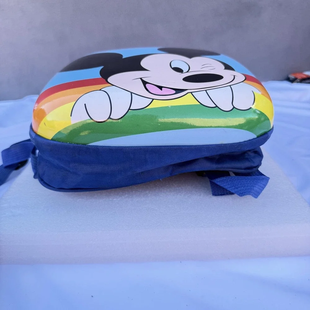 Mickey Mouse Kids Hard Shell Backpack Blue Rainbow Cartoon 14in Boys School Bag